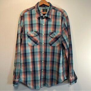 J CREW Men's Heavyweight Flannel Shirt Large Blue Plaid Long Sleeve